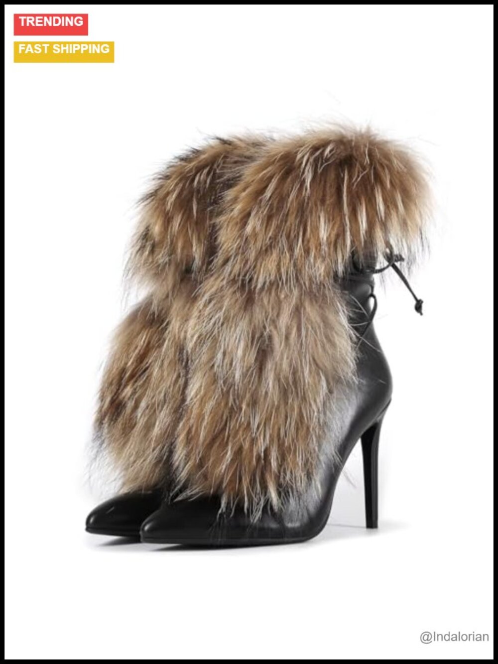 Handmade Furry Stiletto Ankle Bootie Platform Heel Women's Party Shoes